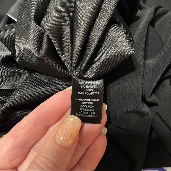 White House Black Market Draped V Neck Dress with Pink Crystal Accents 4 Small - Picture 10 of 10